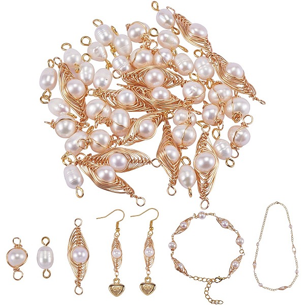 

PandaHall 60Pcs 3 Style Natural Cultured Freshwater Pearl Beads Links Connectors, with Eco-Friendly Copper Wire and 304 Stainless Steel...