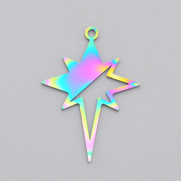 

PandaHall Ion Plating(IP) 201 Stainless Steel Pendants, Laser Cut, Star, Rainbow Color, 29x21x1mm, Hole: 1.6mm 201 Stainless Steel Star