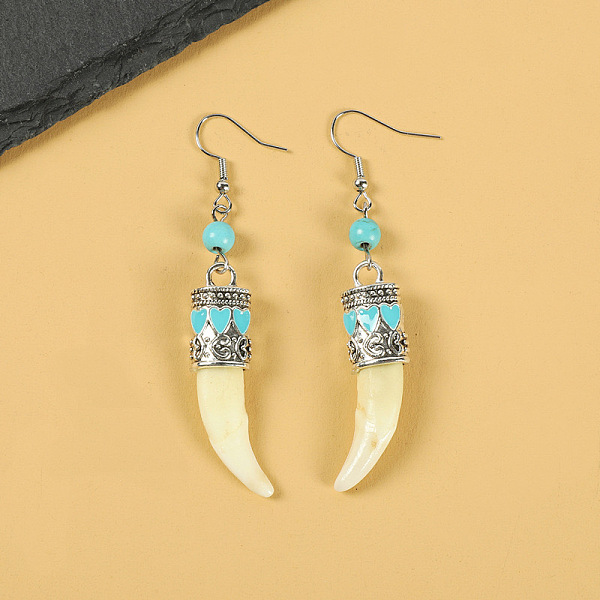 

PandaHall Natural Gemstone Wolf Tooth Shape Dangle Earrings with Real Tibetan Mastiff Dog Tooth Natural Gemstone Others
