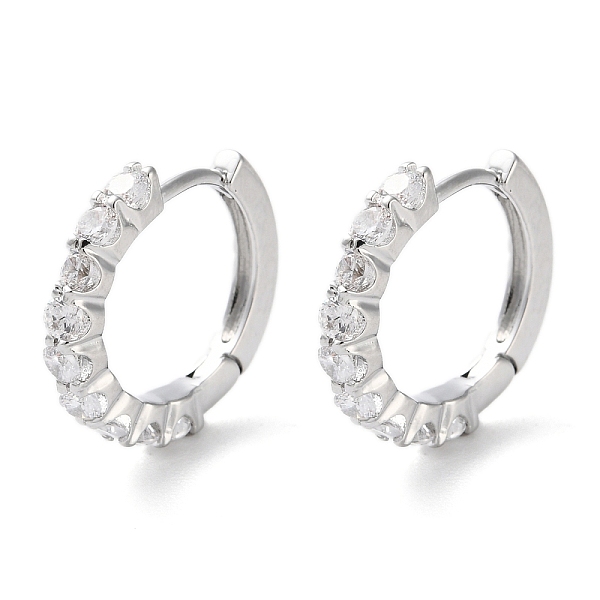 Brass Micro Pave Clear Cubic Zirconia Hoop Earrings