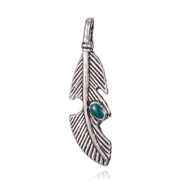 

PandaHall Alloy Enamel Pendants, Leaf, Antique Silver, Teal, 40x11x3mm, Hole: 3mm Alloy+Enamel Leaf Cyan