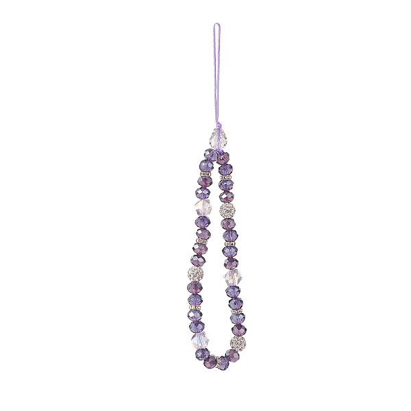 PandaHall Rondelle Glass & Polymer Clay Rhinestone Beads Phone Hand Strap Chains, Mobile Accessories Decoration, Medium Slate Blue, 17cm...