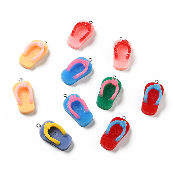 

PandaHall Opaque Resin Pendants, with Platinum Tone Iron Loops, Flip Flops, Mixed Color, 45x23x15mm, Hole: 2.5mm Iron+Resin Shoes Multicolor