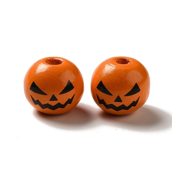 

PandaHall Printed Black Jack O Lantern Round Wood European Beads, Large Hole Halloween Pumpkin Beads, Orange, 16mm, Hole: 4mm Wood Round...