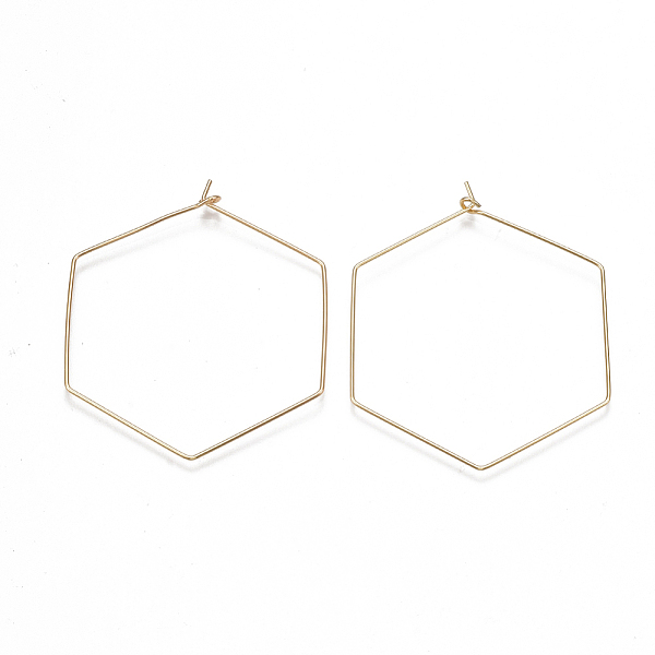 

PandaHall Brass Earring Hooks, Hexagon, Nickel Free, Real 18K Gold Plated, 20 Gauge, 51~52x43~44x0.8mm, Pin: 0.8mm Brass