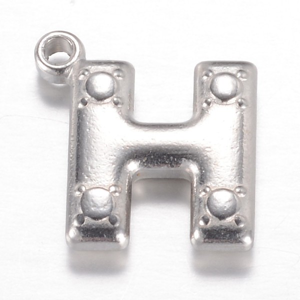 

PandaHall 201 Stainless Steel Charms, Letter H, Stainless Steel Color, 15x14x3.2mm, Hole: 1.2mm 201 Stainless Steel Letter H