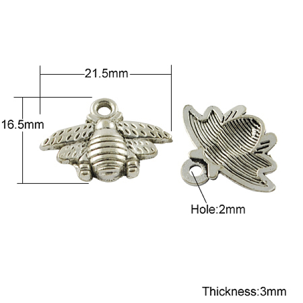 

PandaHall Tibetan Style Alloy Pendants, Cadmium Free & Nickel Free & Lead Free, Bees, Antique Silver, 16.5x21.5x3mm, Hole: 2mm Alloy Bees