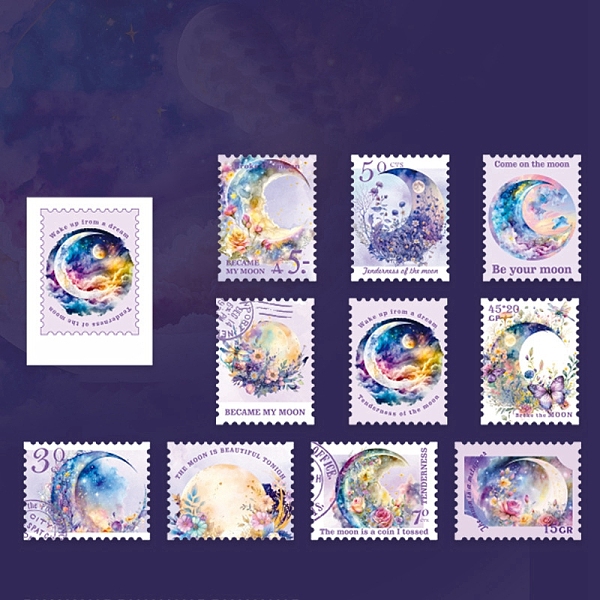 

PandaHall 30Pcs PET Waterproof Self Adhesive Stickers, Stamp Decals for DIY Scrapbooking, Photo Album Decoration, Moon, 45x35mm PET Moon..., Purple