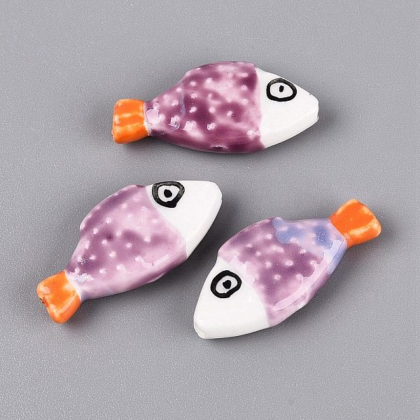 手描きの魚の形をした磁器ビーズ