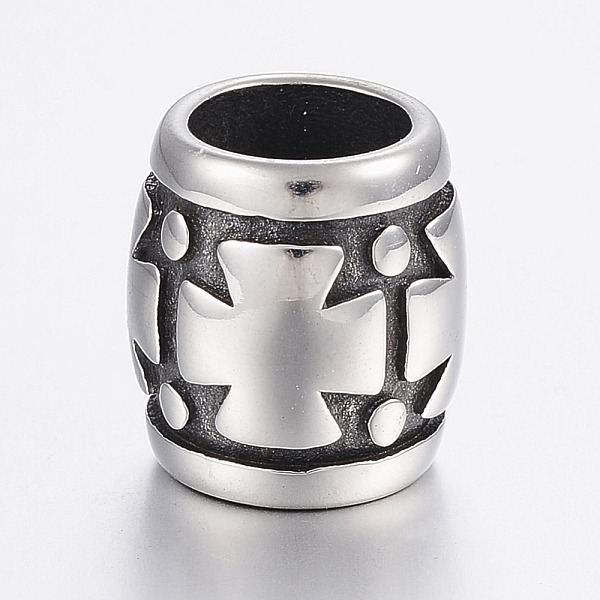 

PandaHall 304 Stainless Steel Beads, Large Hole Beads, Barrel with Cross, Antique Silver, 14x13mm, Hole: 8.5mm 304 Stainless Steel Column