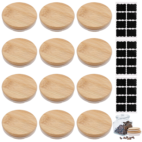 

PandaHall CHGCRAFT 12Pcs Yogurt Jar Lids Set Bamboo Bottle Caps Reusable Sealer Covers with 3 Sheets PVC Adhesive Sticker Spice Jar Tag for..., Multicolor