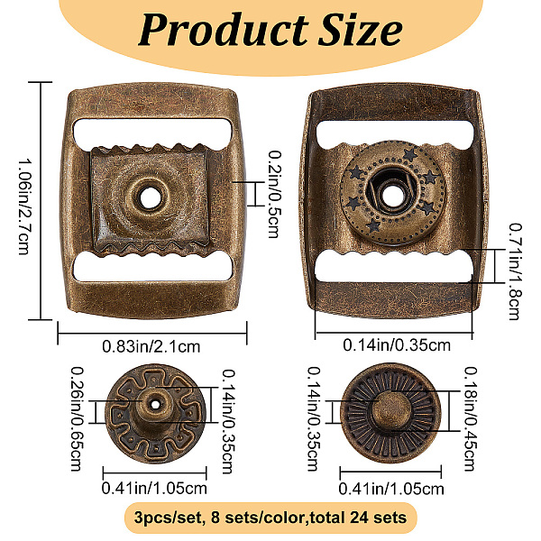 

PandaHall CRASPIRE 24 Sets 3 Colors 201 Stainless Steel Snap Button, for Hat Making Accessories, Mixed Color, 10.5~27x10.5~21x3.5~6.5mm...