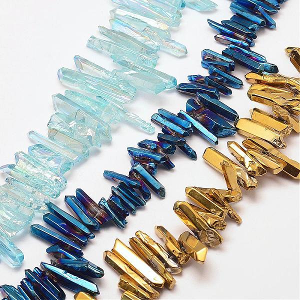 

PandaHall Electroplated Natural Quartz Crystal Beads Strands, Dyed, Nuggets, Mixed Color, 2~7x13~38x2.5~7mm, Hole: 1mm, about..., Multicolor