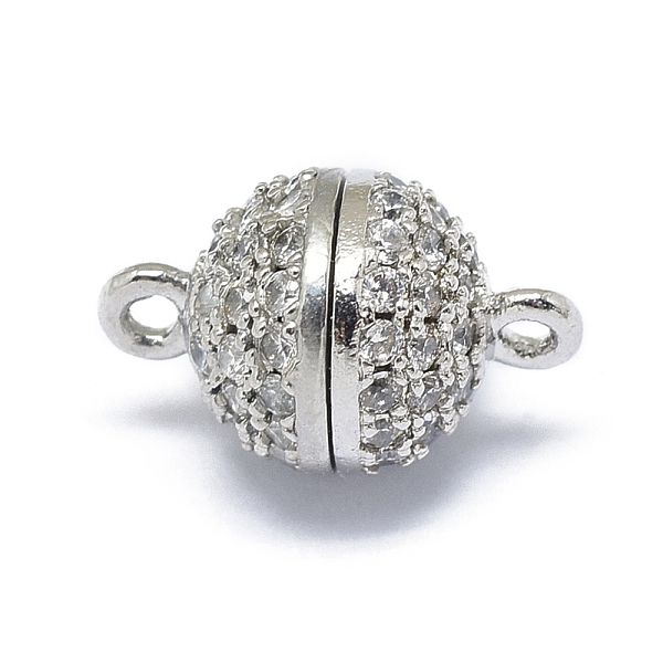 

PandaHall Rack Plating Brass Micro Pave Cubic Zirconia Magnetic Clasps with Loops, N45 Grade Strong Magnet, Long-Lasting Plated, Round..., Clear