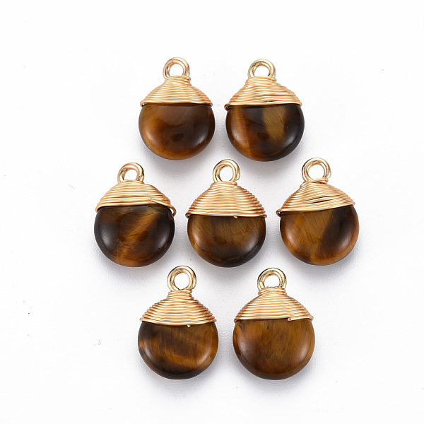 

PandaHall Natural Tiger Eye Pendants, with Golden Brass Findings and Iron Loop, Flat Round, 14x10.5x5.5mm, Hole: 1.8mm Tiger Eye Flat Round