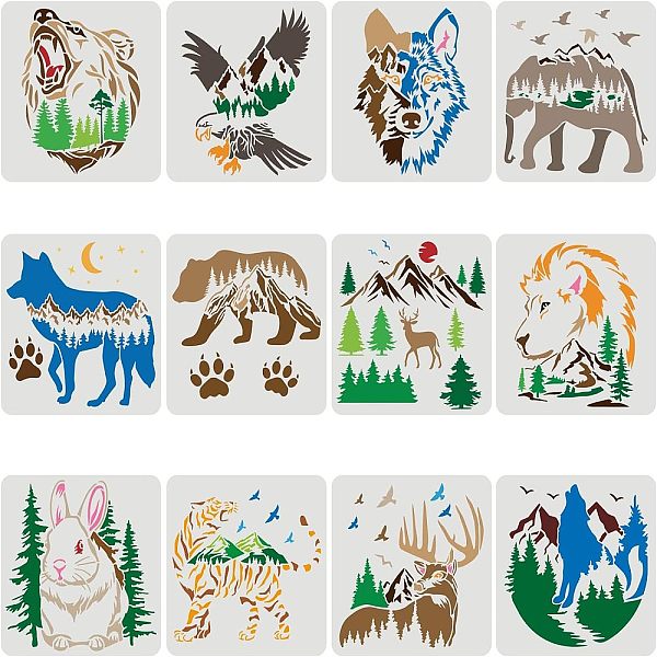 

PandaHall FINGERINSPIRE 12PCS/Set Bear Deer Eagle Rabbit Wolf Stencils, 11.8x11.8 Inch Tiger Elephant Claw Animal Stencils for Drawing..., White
