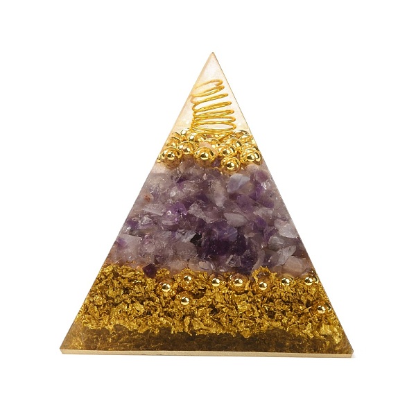 

PandaHall Orgonite Pyramid, Resin Pointed Home Display Decorations, with Natural Amethyst and Metal Findings inside, 52.5x54x52mm Amethyst...