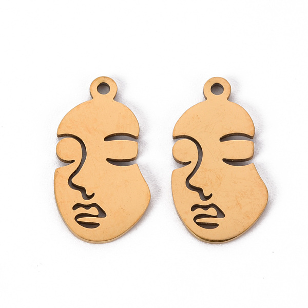 

PandaHall 201 Stainless Steel Pendants, Laser Cut Pendants, Face , Golden, 18x10x1mm, Hole: 1.2mm 201 Stainless Steel Others