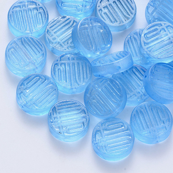 

PandaHall Transparent Spray Painted Glass Beads, with Glitter Powder, Flat Round, Deep Sky Blue, 12x4mm, Hole: 1mm Glass Flat Round Blue