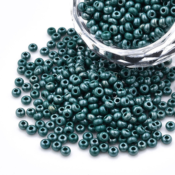 

PandaHall 8/0 Czech Opaque Glass Seed Beads, Lustered, Round, Teal, 3x2mm, Hole: 1mm, about 500g/bag Czech Glass Cyan