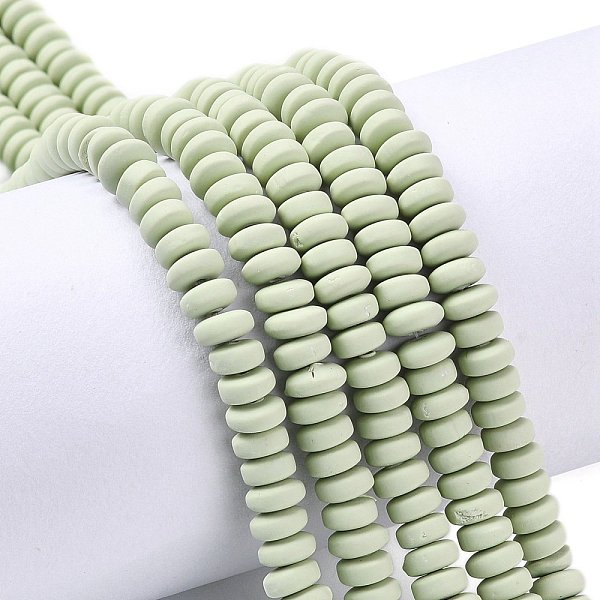 PandaHall Handmade Polymer Clay Beads Strands, for DIY Jewelry Crafts Supplies, Flat Round, Pale Green, 6~7x3mm, Hole: 1.5mm, about...