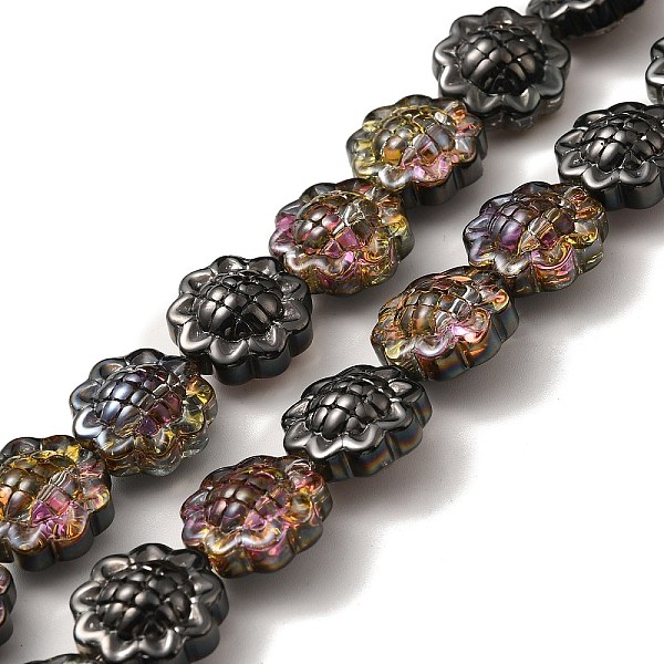 

PandaHall Transparent Electroplate Glass Beads Strands, Rainbow Plated, Sunflower, Black, 15x9mm, Hole: 1mm, about 44~45pcs/strand...