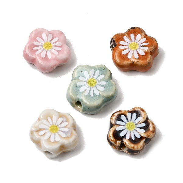 Glaze Daisy Flower Printed Porcelain Beads Glaze Daisy Flower Printed Porcelain Beads