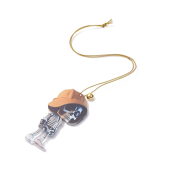 

PandaHall Acrylic Halloween Style Big Pendants with Brass Bell and Nylon Cord, Skeleton, Sandy Brown, 321x0.9mm Brass+Acrylic Skeleton
