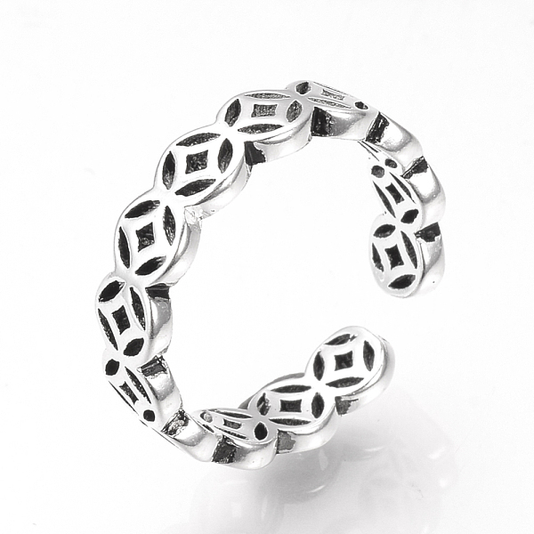 

PandaHall Adjustable Brass Cuff Finger Rings, Copper Cash, Antique Silver, US Size 4 1/4(15mm) Brass