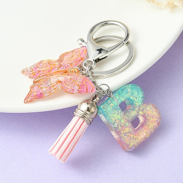 

PandaHall Resin & Acrylic Keychains, with Alloy Split Key Rings and Faux Suede Tassel Pendants, Letter & Butterfly, Letter B, 8.6cm Resin...