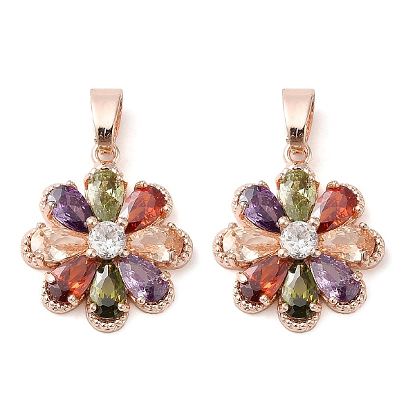 

PandaHall Brass Micro Pave Cubic Zirconia Pendants, Long-Lasting Plated, Rose Gold, Flower Charm, Colorful, 16.5x14x3.7mm, Hole: 4.5x2.8mm...
