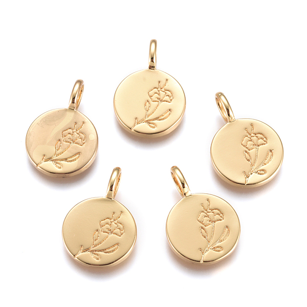 

PandaHall Brass Pendants, Flat Round with Flower, Golden, 17.5x12x4.5mm, Hole: 4x2.5mm Brass Round