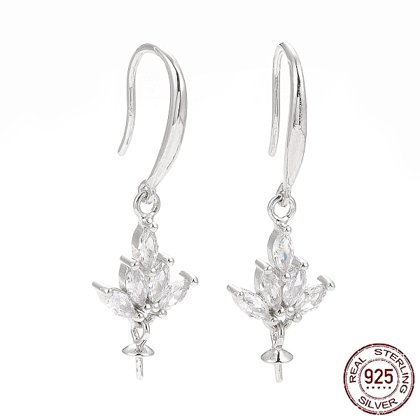 

PandaHall Rhodium Plated 925 Sterling Silver Earring Hooks, with Cubic Zirconia, Lotus, for Half Drilled Beads, Platinum, 30mm, 21 Gauge..., Clear