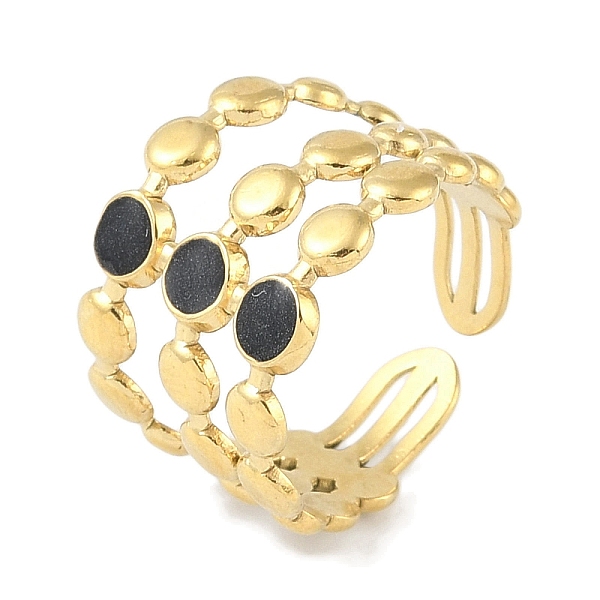 

PandaHall Ion Plating(IP) 304 Stainless Steel Enamel Flat Round Cuff Finger Rings, Triple Line Open Rings for Women, Real 18K Gold Plated..., Black