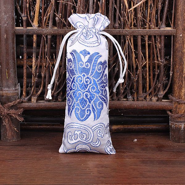 

PandaHall Silk Pouches, Drawstring Bag, Rectangle with Floral Pattern, Medium Blue, 24.5x8x0.3cm Silk Flower