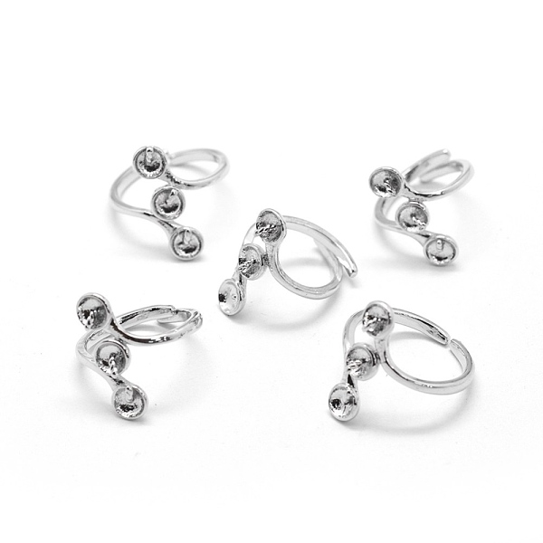 

PandaHall Brass Finger Ring Components, For Half Drilled Beads, Adjustable, Platinum, 17mm Brass