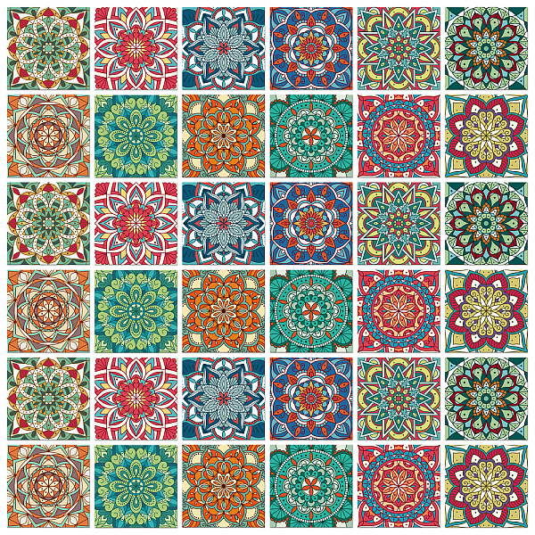 

PandaHall Waterproof PVC Tile Stickers, for Kitchen Bathroom Waterprrof Wall Tiles, Square with Flower Pattern, Colorful, 100x100mm, 12...