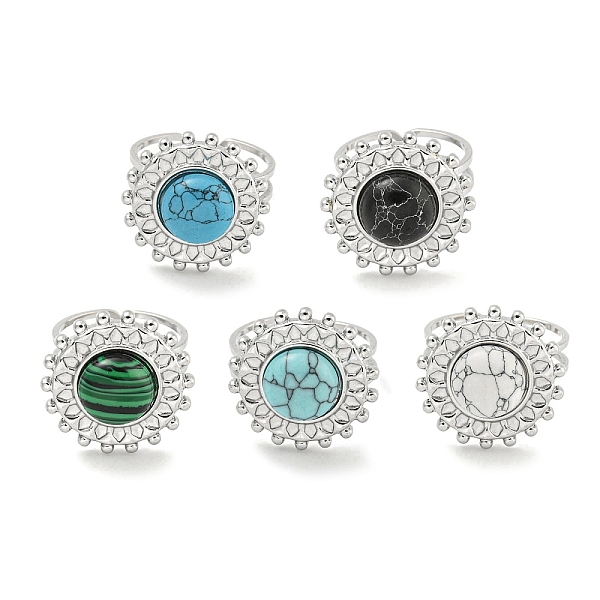 

PandaHall 304 Stainless Steel Synthetic Gemstone Cuff Rings, Flower Open Rings for Women, Flower, Stainless Steel Color, 20.5mm, Inner...