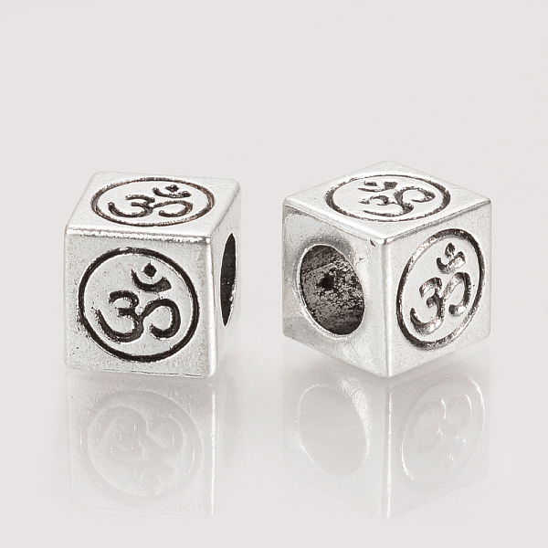

PandaHall Tibetan Style Alloy European Beads, Large Hole Beads, Cube with Om Symbol, Cadmium Free & Lead Free, Antique Silver, 8x8x8mm, Hole...
