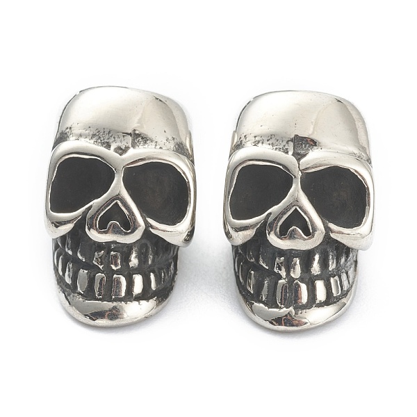 

PandaHall 304 Stainless Steel European Beads, Large Hole Beads, Skull, Antique Silver, 14x9x10mm, Hole: 6mm 304 Stainless Steel Skull