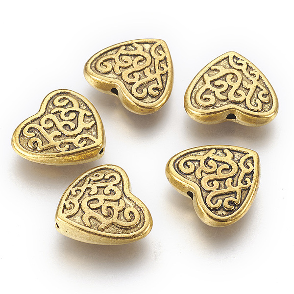 PandaHall Tibetan Style Alloy Beads, Lead Free & Cadmium Free, Heart, Great for Mother's Day Gifts Making, Antique Golden Color, 17mm long...