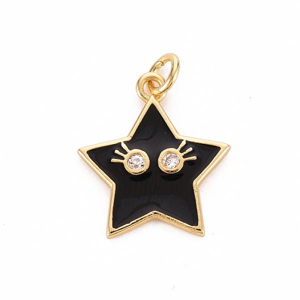 

PandaHall Brass Micro Pave Clear Cubic Zirconia Pendants, with Enamel & Jump Ring, Cadmium Free & Nickel Free & Lead Free, Star Smiling Face..., Black
