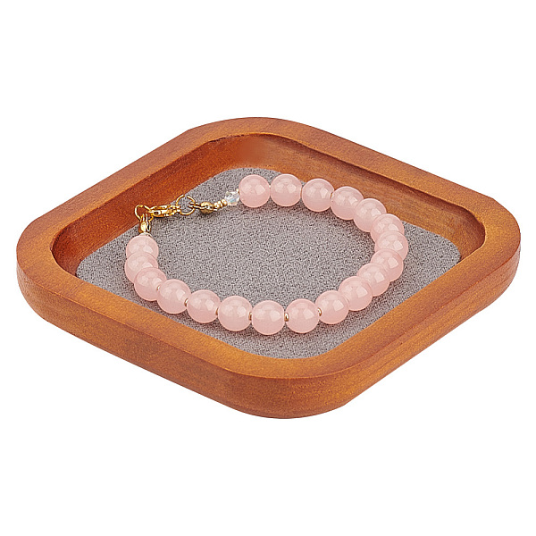 PandaHall Wood Jewelry Storage Tray with Velvet Mat Inside, Cosmetics Jewelry Organizer, Square, Dark Gray, 10.05x10.05x1.5cm, Inner...