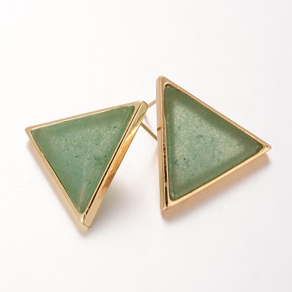 

PandaHall Triangle Brass Green Aventurine Stud Earrings, 23x26.5x3.5mm, Pin: 0.8mm Green Aventurine
