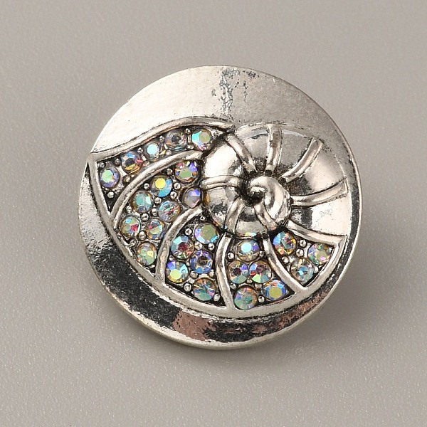 

PandaHall Alloy Rhinestone Snap Buttons, Jewelry Buttons, Flat Round with Conch, Round Pattern, 19.5x9mm, Knob: 5.5mm Alloy+Rhinestone Round..., Clear