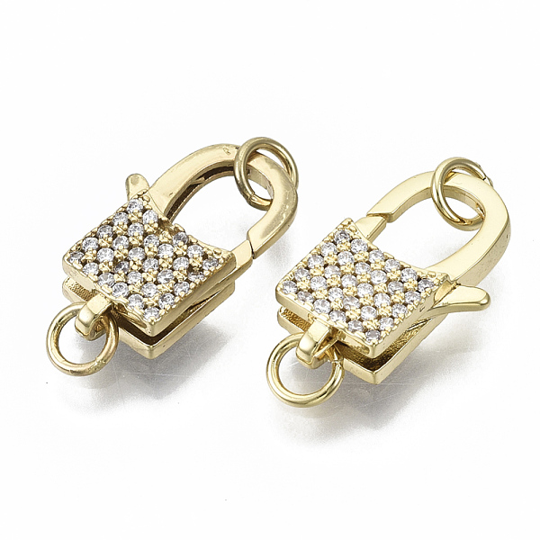 

PandaHall Brass Micro Pave Clear Cubic Zirconia Lobster Claw Clasps, with Jump Rings, Nickel Free, Lock, Real 18K Gold Plated, 18x10.5x4.5mm...