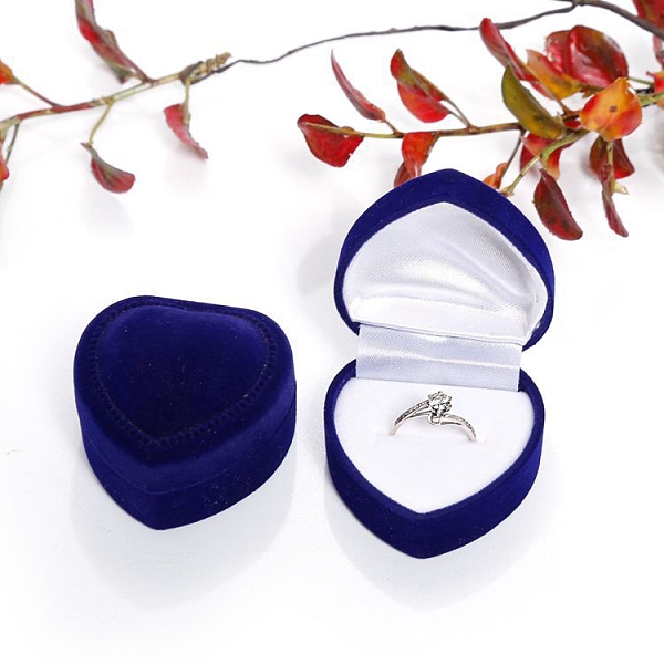 PandaHall Valentine's Day Velvet Ring Storage Boxes, Heart Shaped Single Ring Gift Case, Blue, 4.8x4.8x3.5cm Velvet Heart Blue