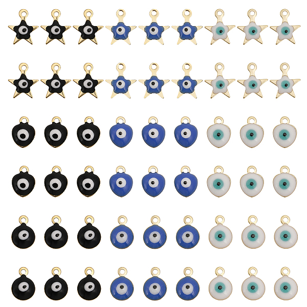 

PandaHall CHGCRAFT 54Pcs 9 Style 304 Stainless Steel Evil Eye Enamel Charms, Heart & Flat Round & Star Charm, Mixed Color, 7.5~9x6~8x2~3mm..., Multicolor