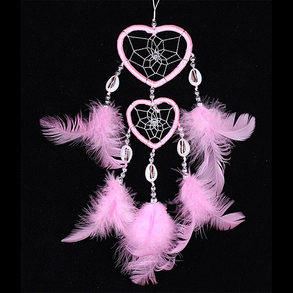 

PandaHall Heart Woven Web/Net with Feather Wall Hanging Decorations, with Iron Ring, for Home Bedroom Decorations, Pearl Pink, 350~400mm...