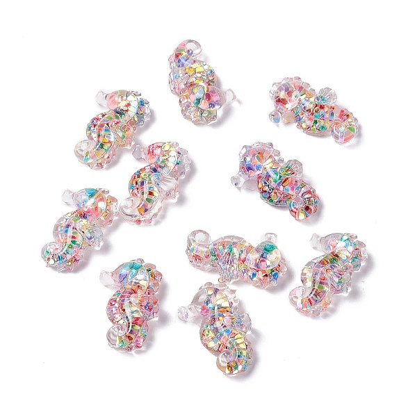 

PandaHall Transparent Resin Cabochons, Sea Horse with Sequins, Colorful, 25x16x6.5mm Resin Sea Horse